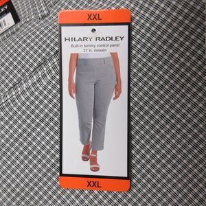 HILARY RADLEY Plaid Tummy Control Ankle Pants XXL (20) White Black Crop 2XL NWT